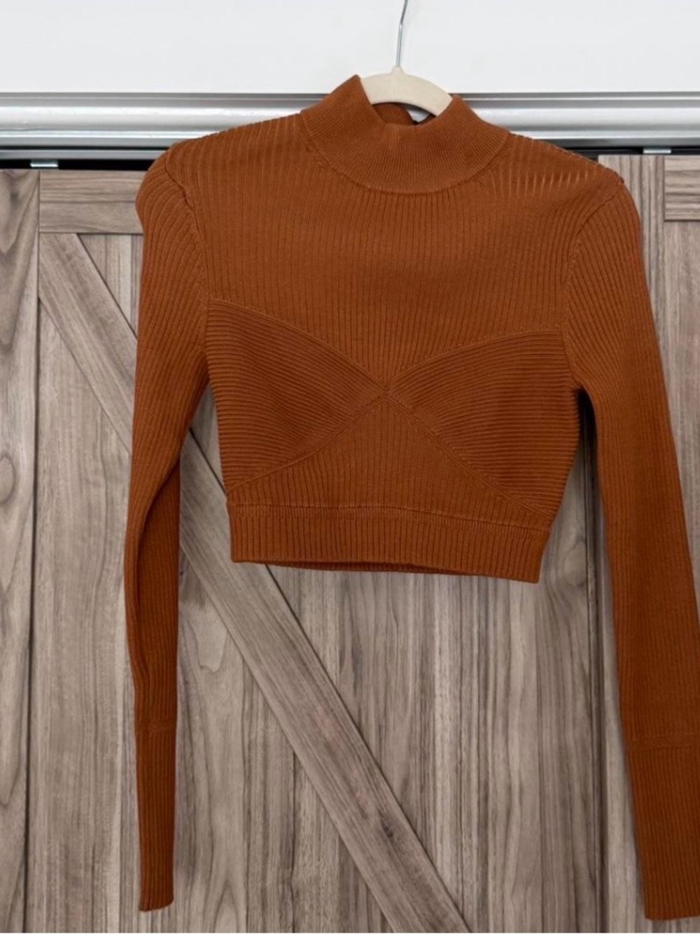 NWT REVOLVE NBD Cropped Ribbed Turtleneck Sweater in Rust - Picture 2 of 4